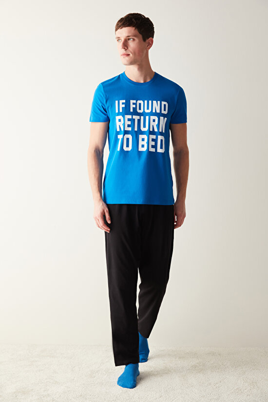 Erkek Return To Bed Yazılı Çok Renkli Pijama Takımı - 1