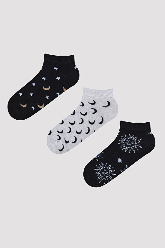 Horoscope Siyah-Gri 3lü Patik Çorap - 1