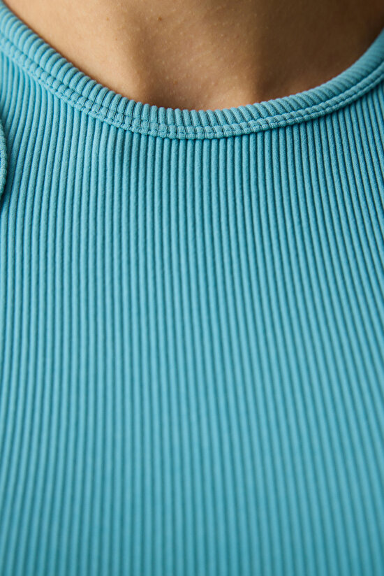 Mavi Dikişsiz Asimetrik Üst - 7