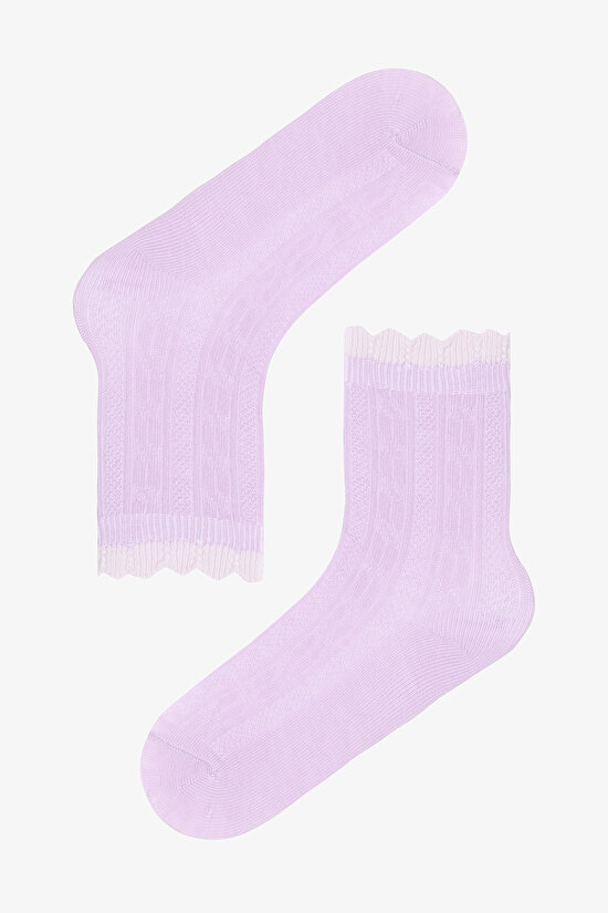 Karışık Renk Kız Çocuk Balıksırtı Desenli Pamuklu 3'lü Soket Çorap - 3