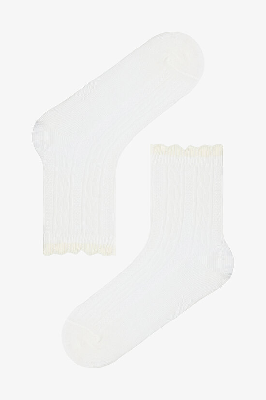 Karışık Renk Kız Çocuk Balıksırtı Desenli Pamuklu 3'lü Soket Çorap - 4