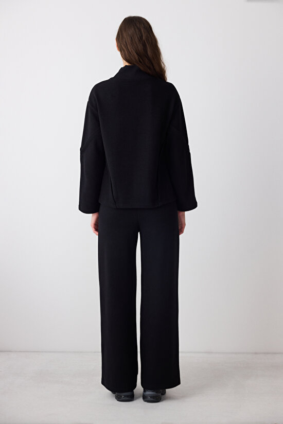 Siyah Yüksek Bel Geniş Paça Piero Pantolon - Saude Koleksiyonu  - 5