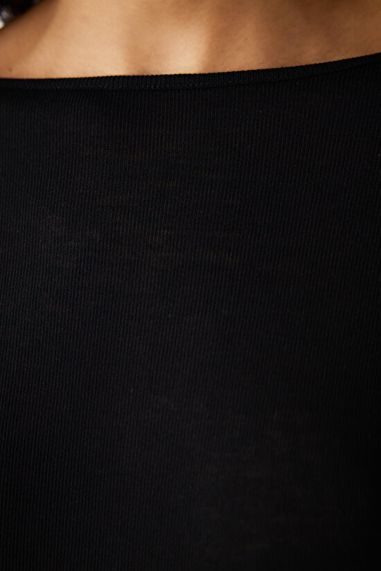 Siyah Yarı Transparan Uzun Kollu Üst - 5