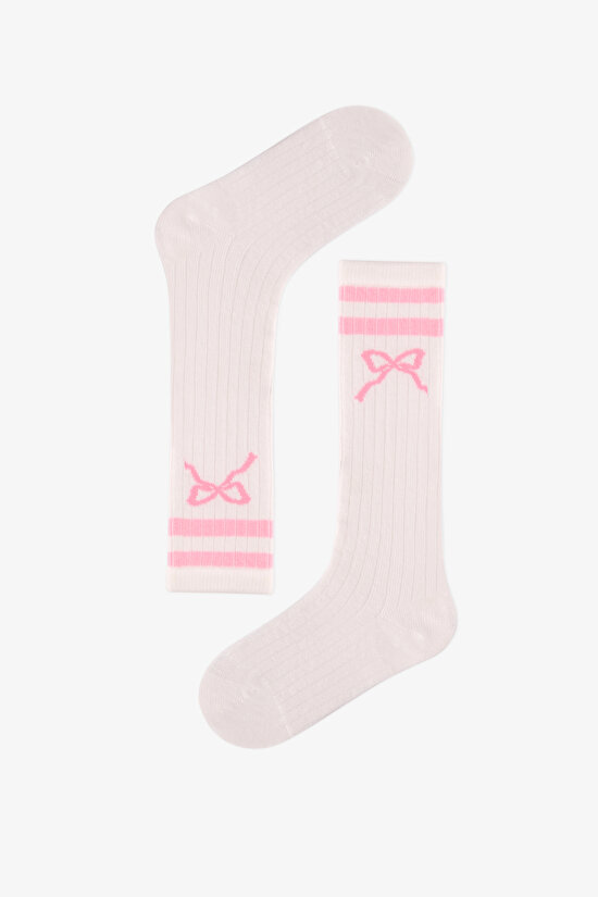 Kız Çocuk Marsmelov Pink Bow Pamuklu Pantolon Çorap - 1