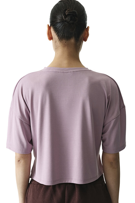 Pembe Lila Bisiklet Yaka Modal Tişört - 2