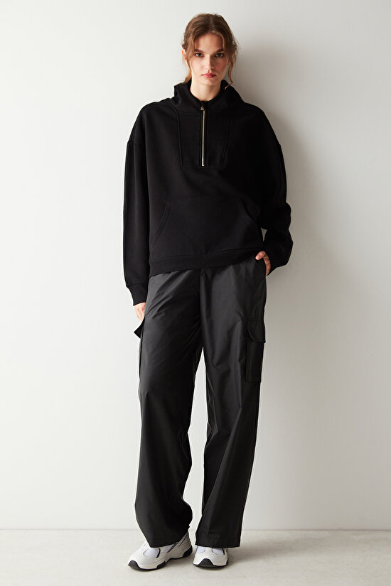 Half Zip Oversized Black Sweatshirt - 4