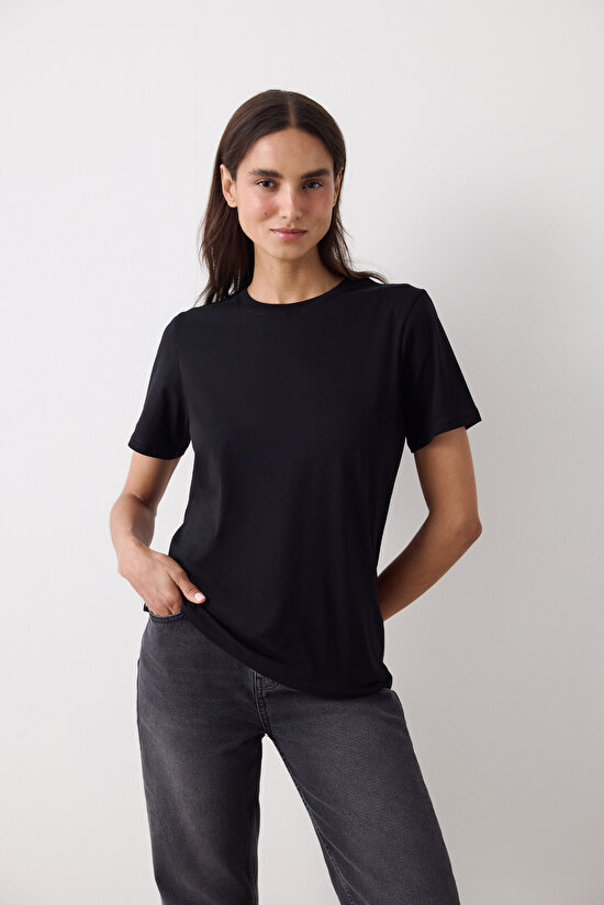 Black Basic Regular Fit T Shirt - 2