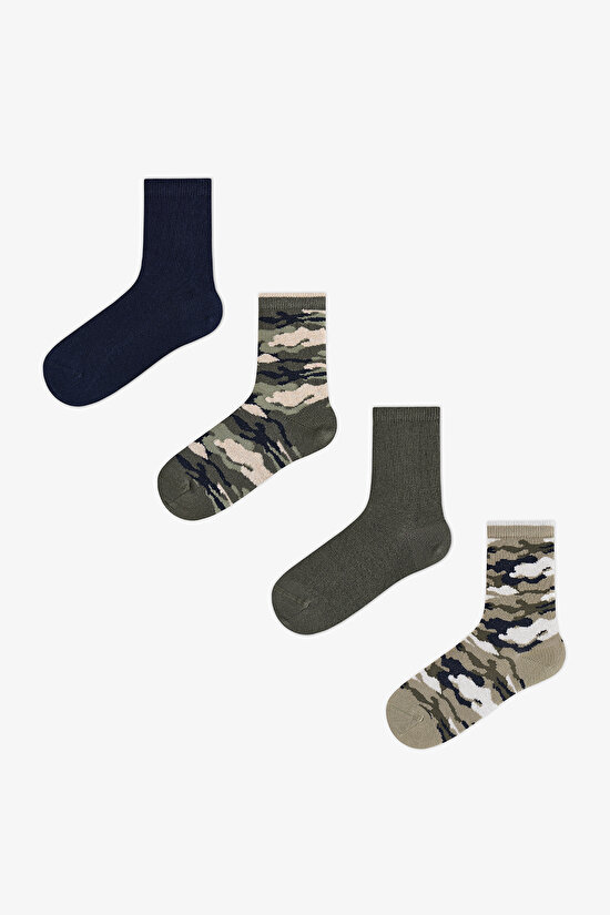 Boys' Green Camo Camouflage Cotton 4 Pack Ankle Socks - 1