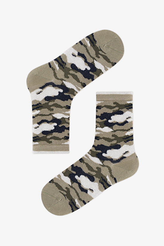 Boys' Green Camo Camouflage Cotton 4 Pack Ankle Socks - 2