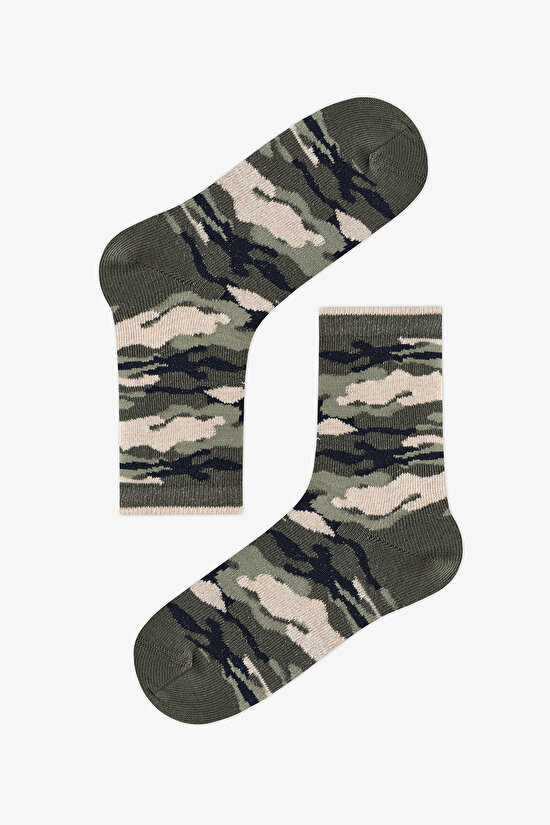 Boys' Green Camo Camouflage Cotton 4 Pack Ankle Socks - 3