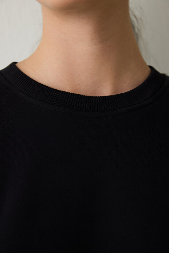 Siyah Bisiklet Yaka Oversize Spor Sweatshirt - 3