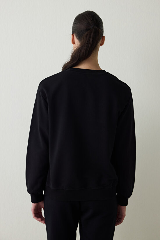 Siyah Bisiklet Yaka Oversize Spor Sweatshirt - 4