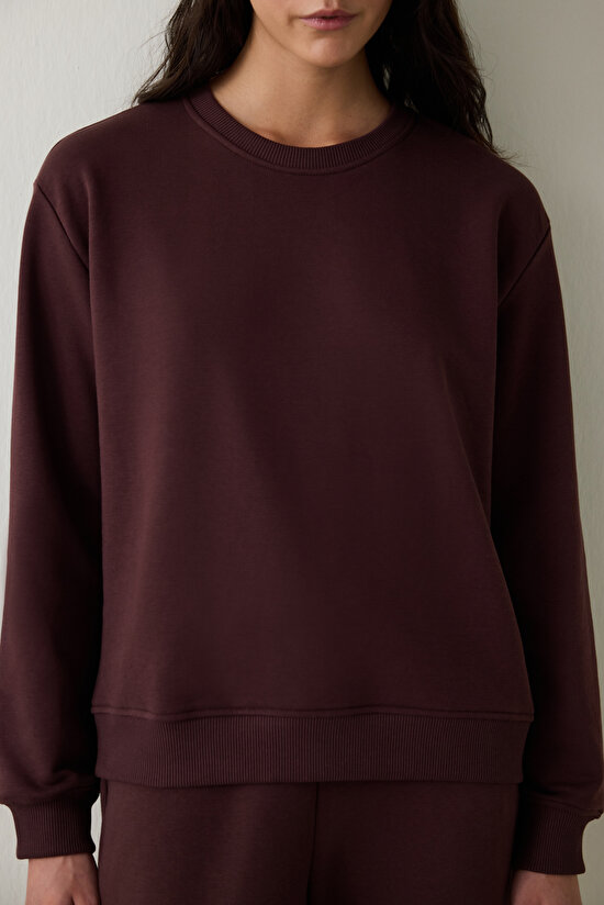Brown Crew Neck Oversize Sports Sweatshirt - 3