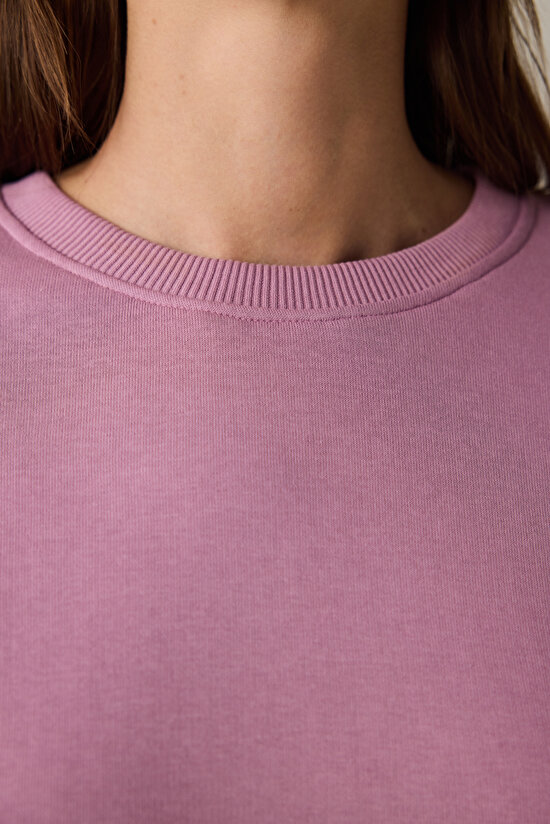 Lila Bisiklet Yaka Oversize Spor Sweatshirt - 3