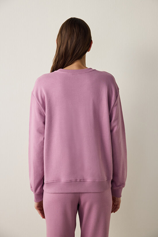 Lila Bisiklet Yaka Oversize Spor Sweatshirt - 4