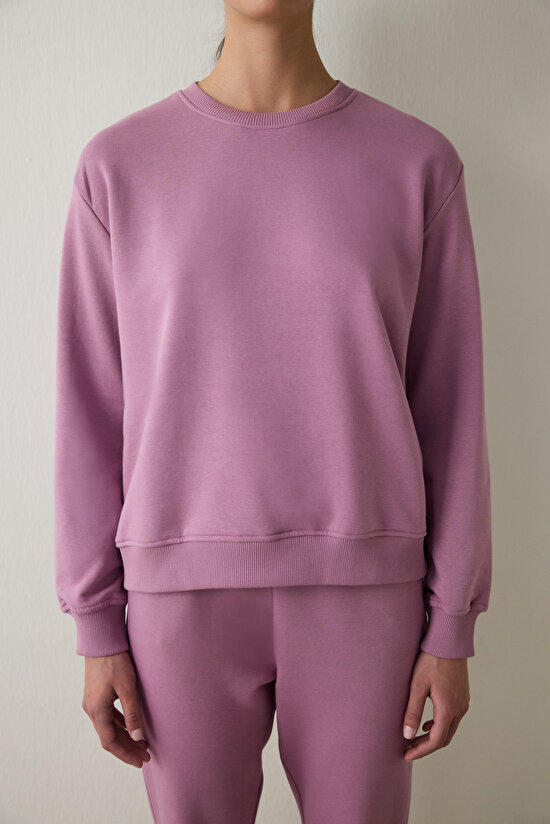 Lila Bisiklet Yaka Oversize Spor Sweatshirt - 5