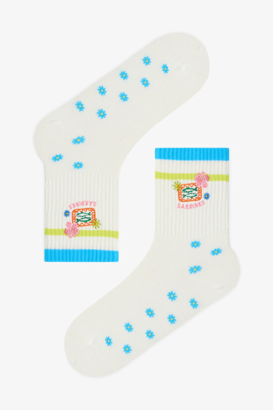 Beyaz - Multi Sardines Tennis 2'li Soket Çorap - 2