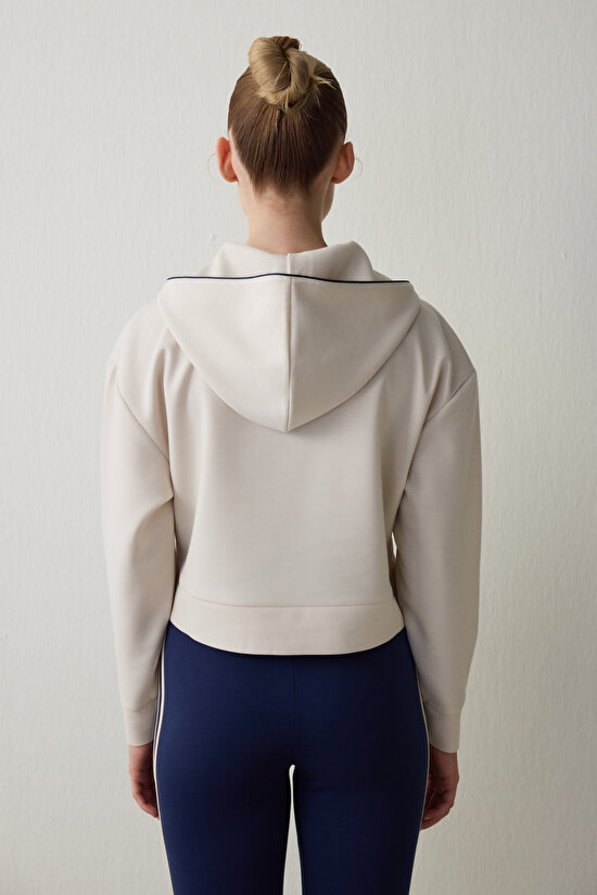 Bej Modal Kapüşonlu Sweatshirt - 5