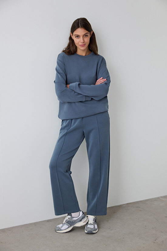 Dark Grey Crew Neck Oversize Short Modal Sweatshirt - 9