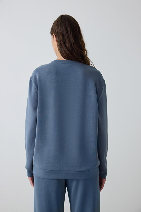 Dark Grey Crew Neck Oversize Short Modal Sweatshirt - 6