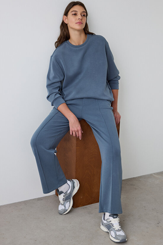 Dark Grey Crew Neck Oversize Short Modal Sweatshirt - 7