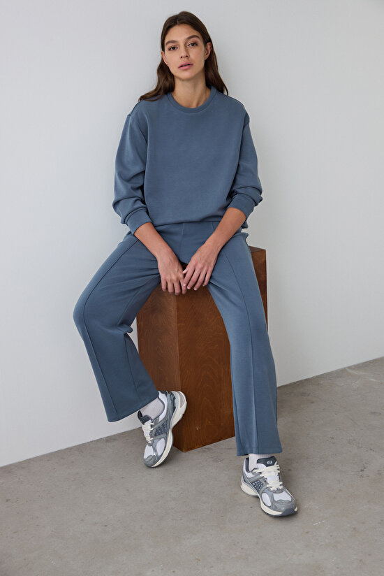 Dark Grey Crew Neck Oversize Short Modal Sweatshirt - 10