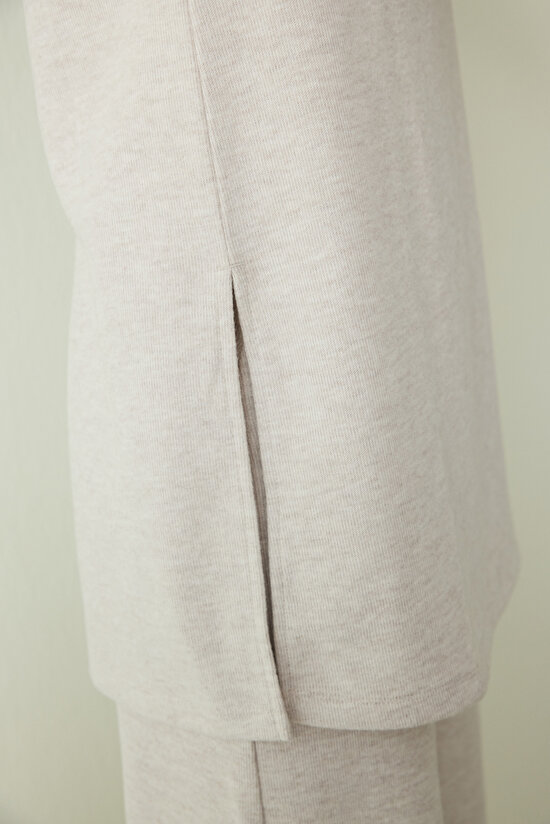 Beige Melange Crew Neck Oversize Sleeveless Top - 7