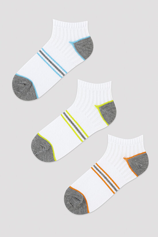 Erkek Çocuk Renkli Çizgili 3lü Patik Çorap - 1