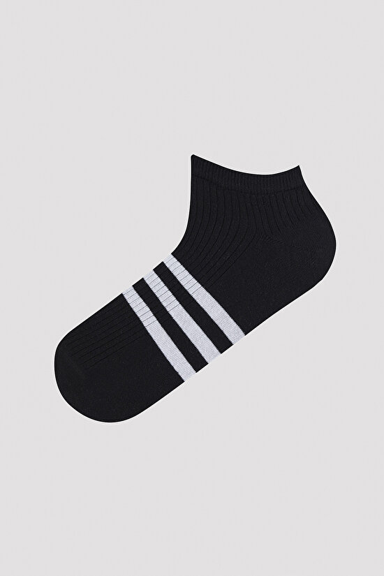 Erkek Çizgili 5li Pembe-Gri Patik Çorap - 2