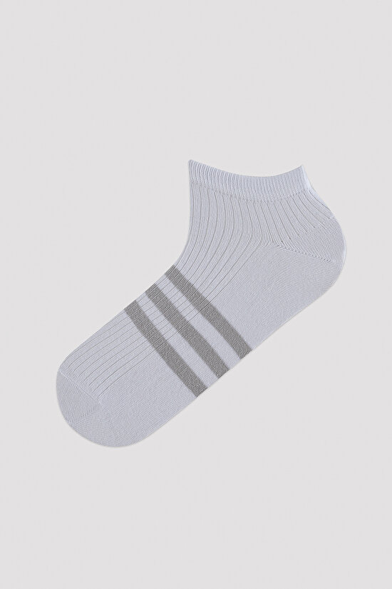 Erkek Çizgili 5li Pembe-Gri Patik Çorap - 4