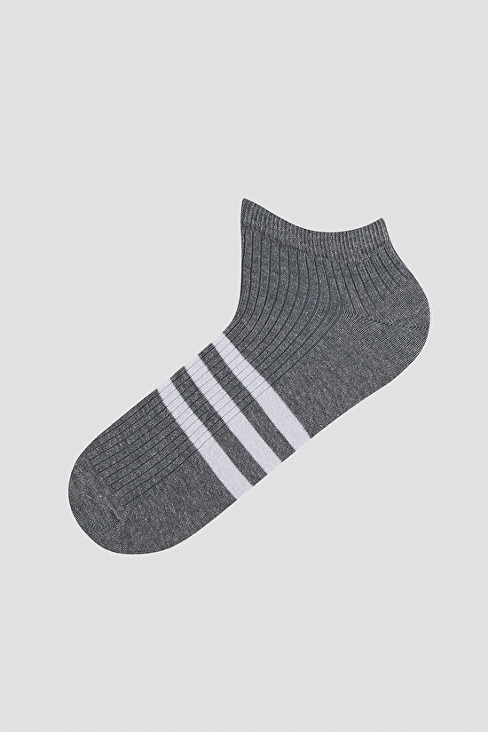 Erkek Çizgili 5li Pembe-Gri Patik Çorap - 6