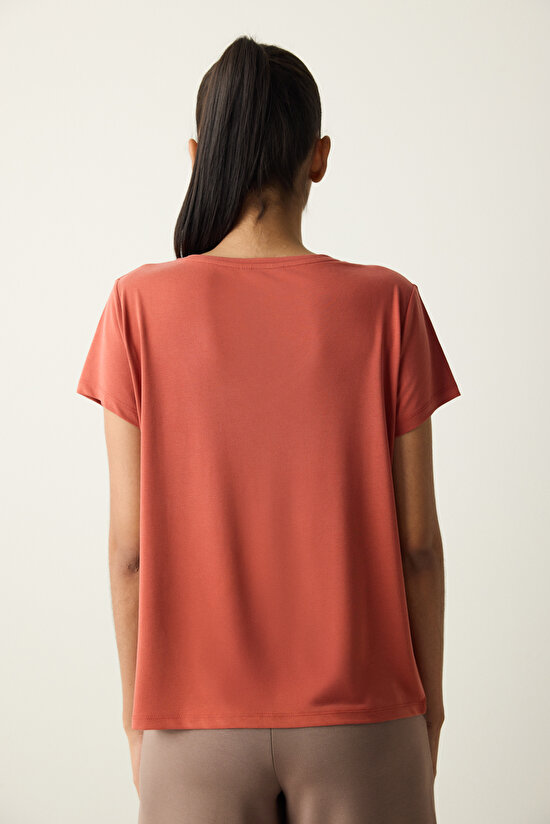 Kiremit V Yaka Regular Fit Modal Tişört - 6