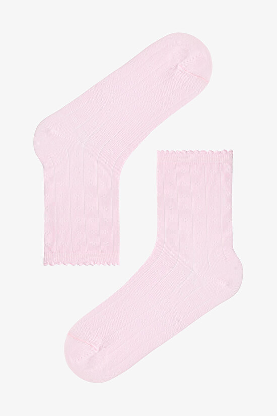 Beyaz - Açık Pembe Rosy Frill 2'li Soket Çorap - 2