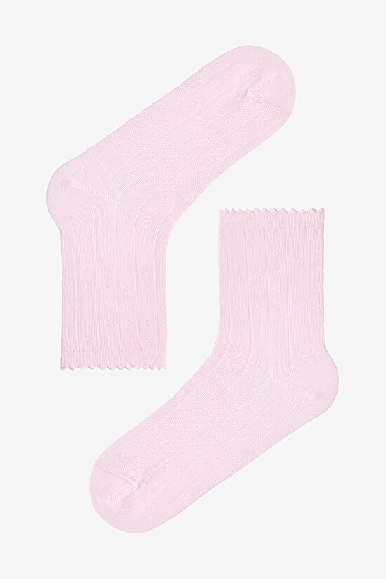 2 Pairs Cotton Floral Patterned Ruffled Socket Socks - 4