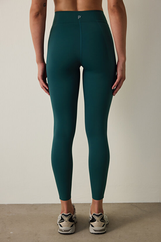 Dark Green Medium Support Pocketed High Waist Leggings - 3