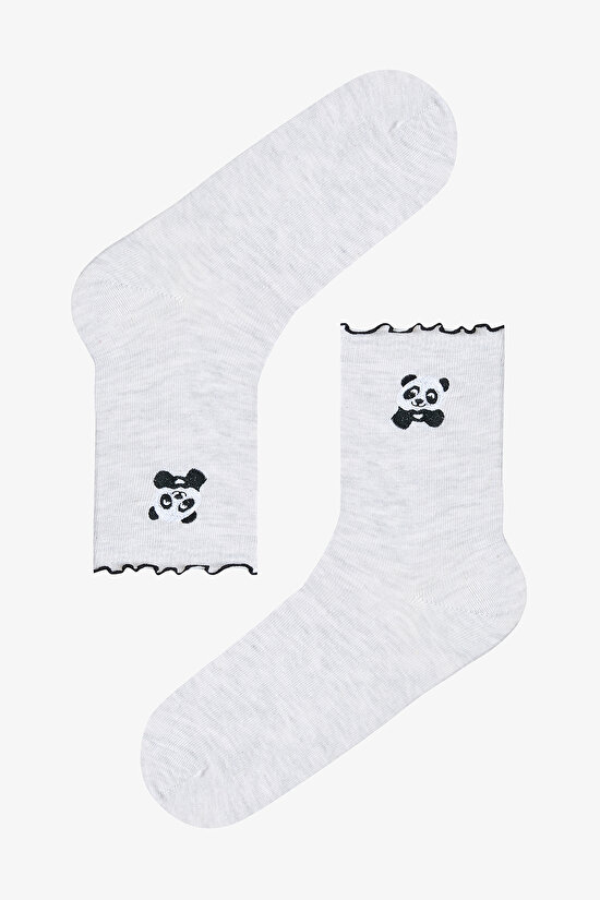 Siyah Gri Beyaz Frill Panda  2li Soket Çorap - 2