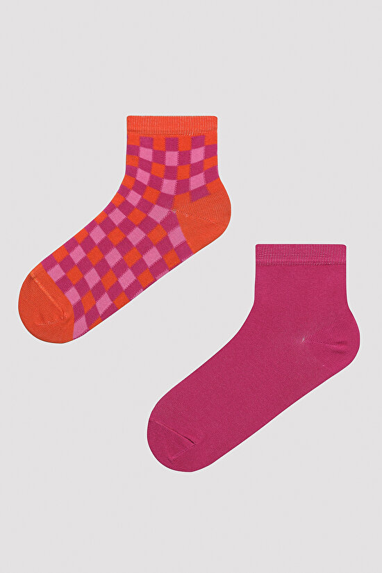 Renkli Dama 2li Soket Çorap - 1