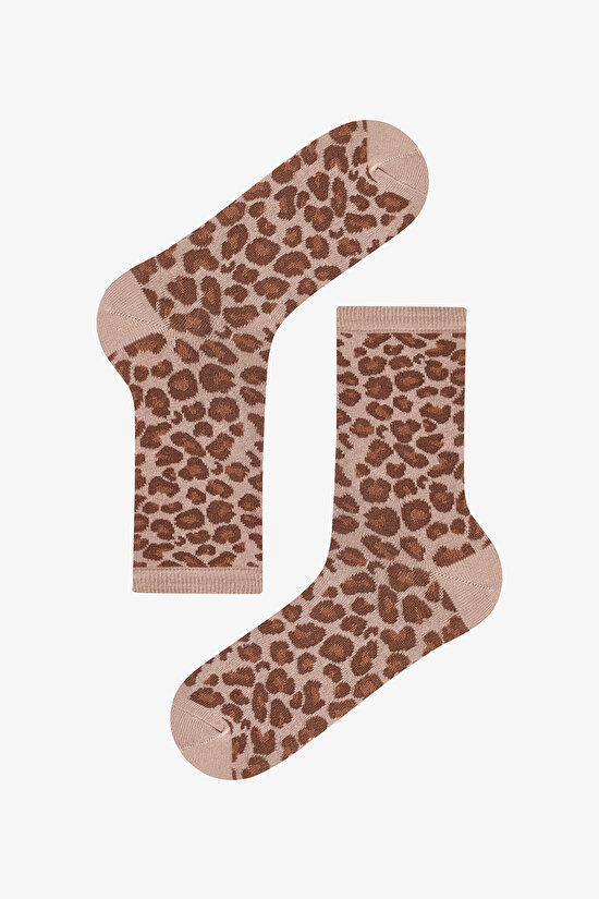 5 Çift Pamuklu Leopar Desenli Soket Çorap - 2