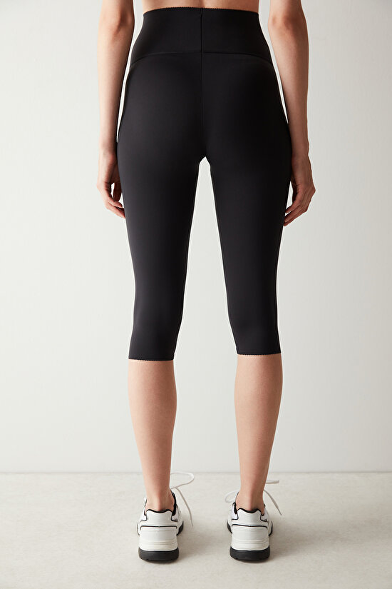 Siyah Yüksek Bel Toparlayıcı  Capri Form Tayt - 5