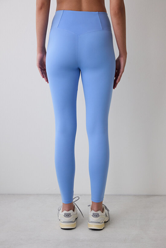 Mavi Yüksek Bel Stitch Waist Dikiş Detaylı Bilek Boy Tayt - 3