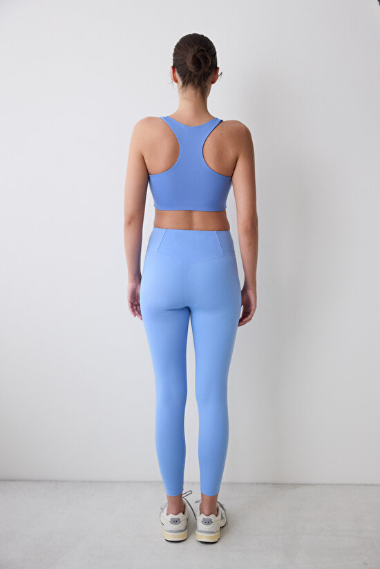 Mavi Yüksek Bel Stitch Waist Dikiş Detaylı Bilek Boy Tayt - 5