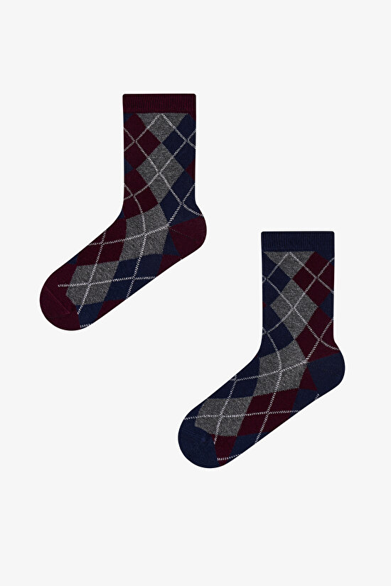 Burgundy Timeless Diamond Argyle Cotton 2 Pack Ankle Socks - 1