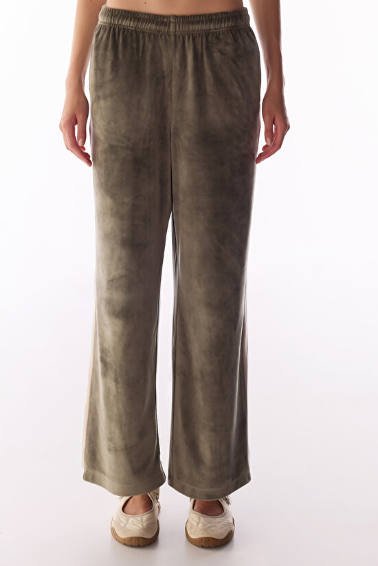 Haki Contrast Soft Kadife Eşofman Altı - 3