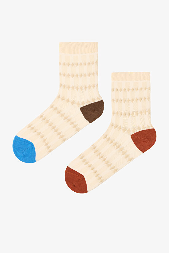 2 Çift Pamuklu Kendinden Pop Desenli Soket Çorap - 1