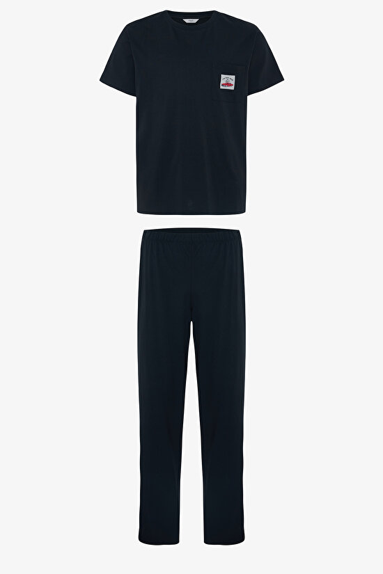 Siyah Car Erkek Sloganlı Kısa Kollu Pijama Takımı - 1