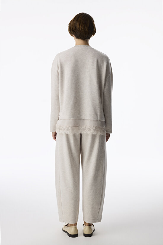 Beige Melange Warm Comfort High Waist Trousers - 3