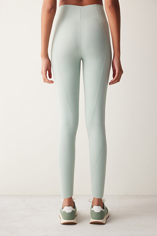 Açık Yeşil Yüksek Bel Bilek Boy Bonding Tayt - 5