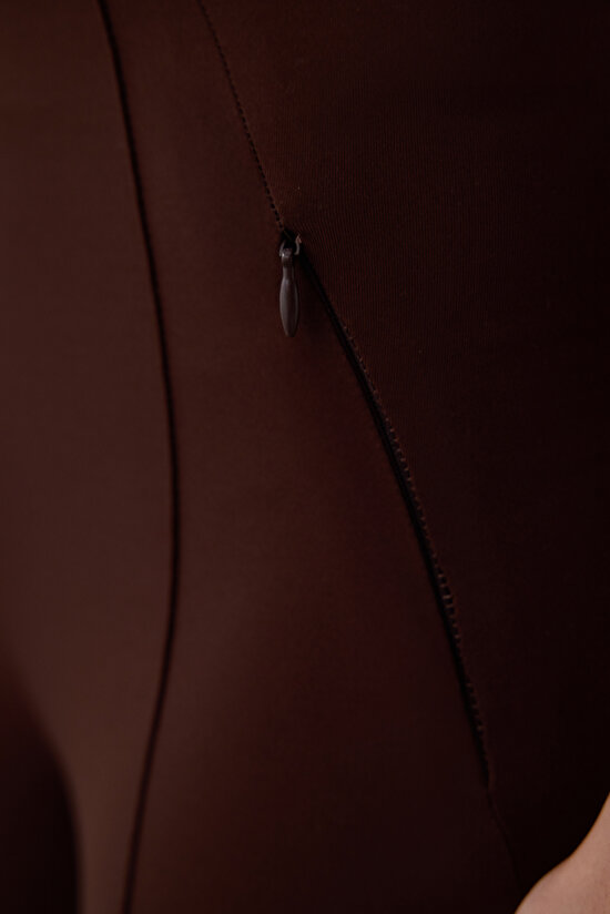 Kahverengi Gizli Cep Görünümlü Yüksek Bel Tayt - 4