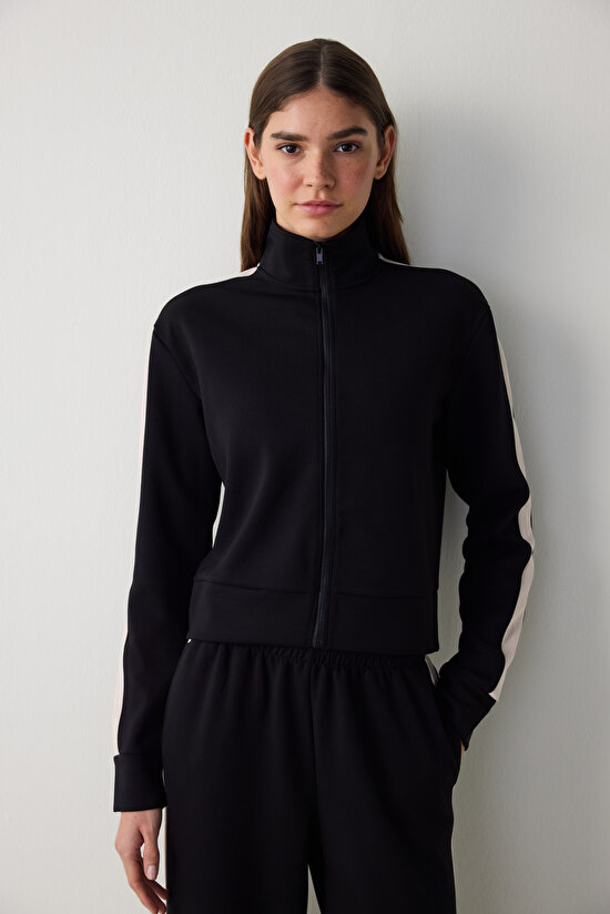 Siyah Silky Feel Dik Yaka Spor Ceket - 3