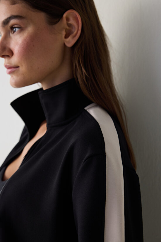 Siyah Silky Feel Dik Yaka Spor Ceket - 5